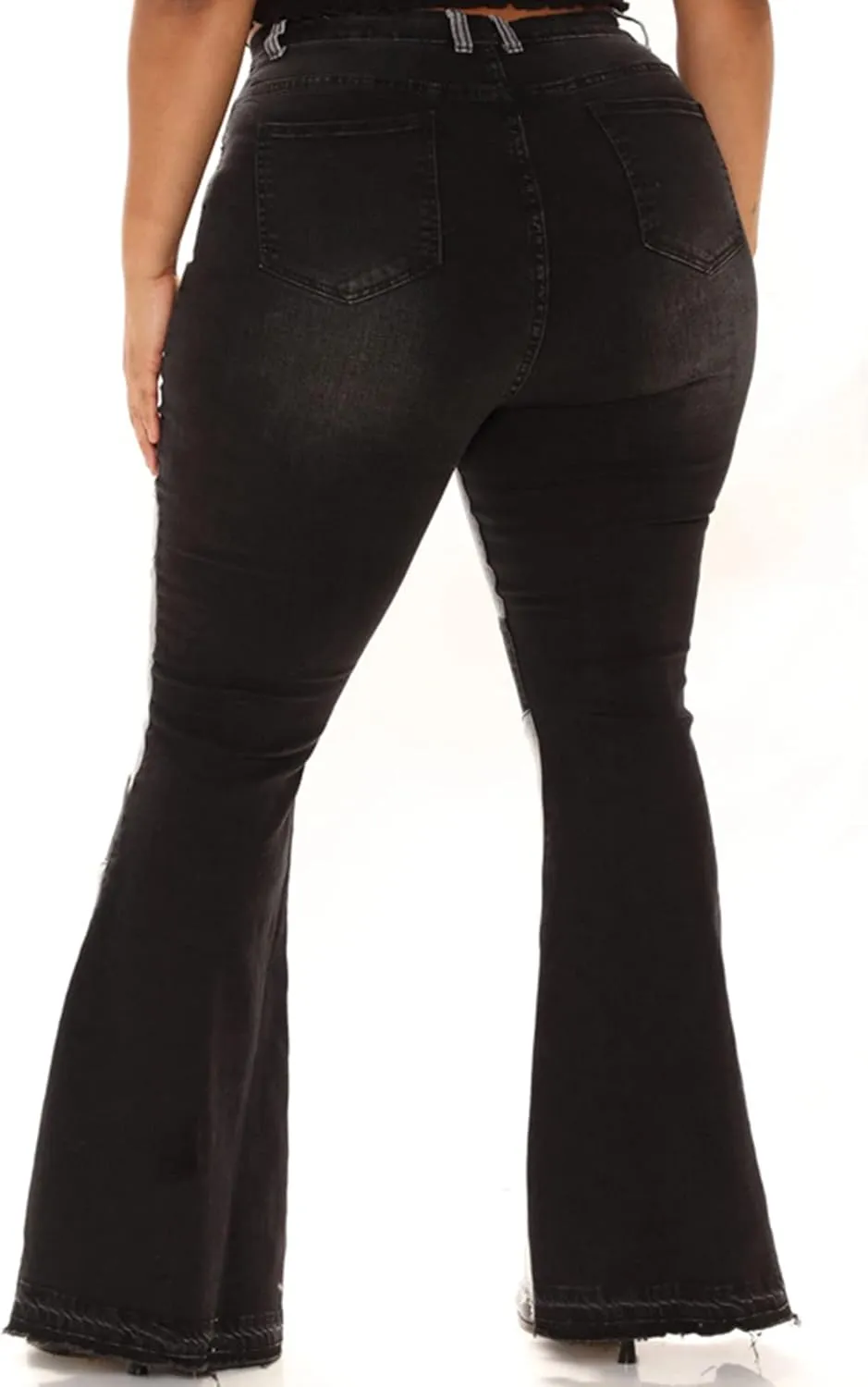 Women's Stylish High Waist Patchwork Jeans Distressed Hippie Vintage Flared Bell Denim Pants