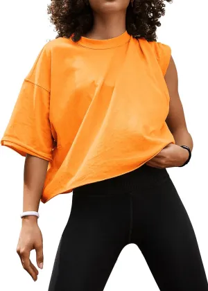 Women's Summer Short Sleeve Crop Tops Casual Basic Cotton Athletic Yoga Running T-Shirts