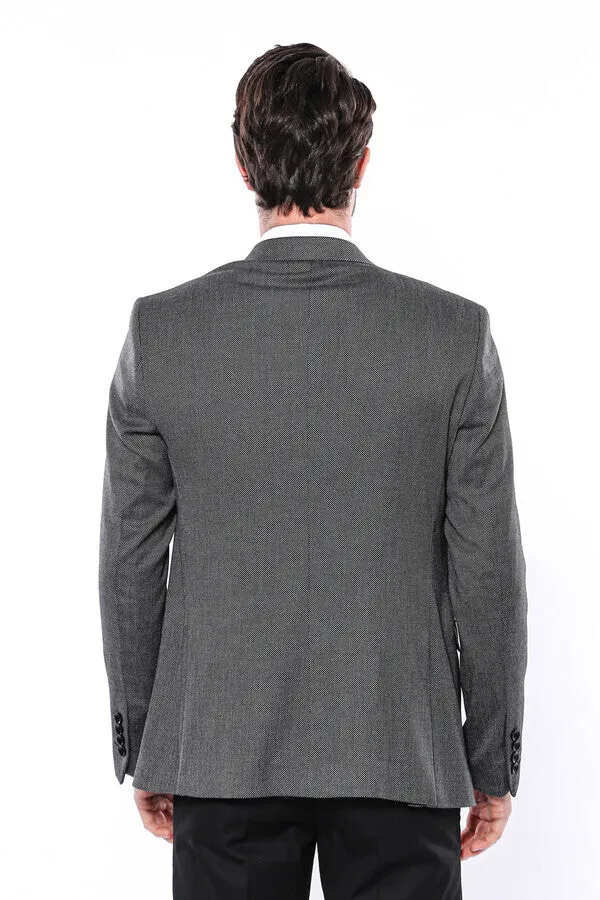 WSS Patterned Slim-Fit Dark Grey Men Blazer  - Singen