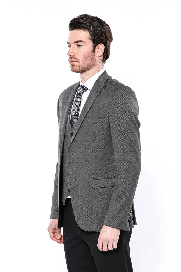 WSS Patterned Slim-Fit Dark Grey Men Blazer  - Singen