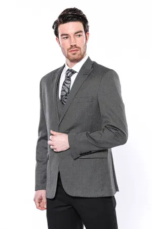WSS Patterned Slim-Fit Dark Grey Men Blazer  - Singen