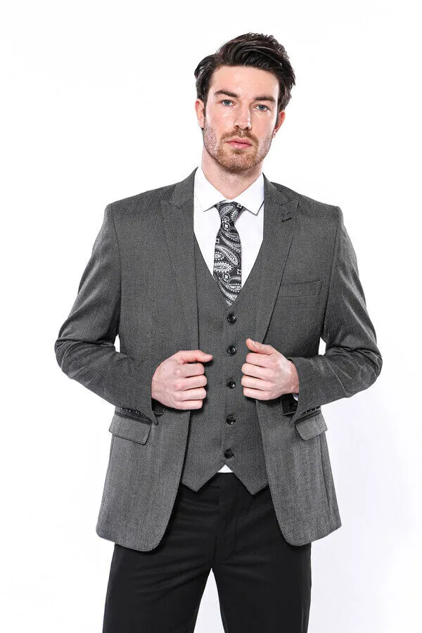 WSS Patterned Slim-Fit Dark Grey Men Blazer  - Singen