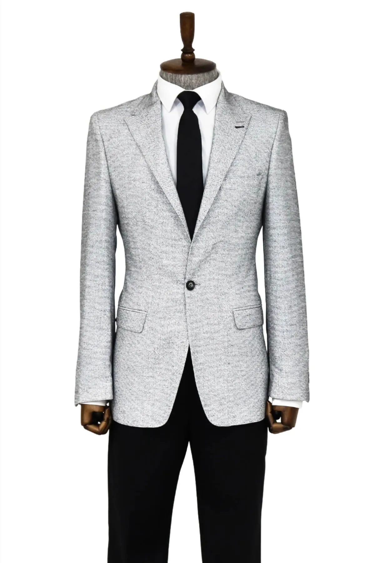 WSS Patterned Slim Fit Grey Men Blazer  - Singen
