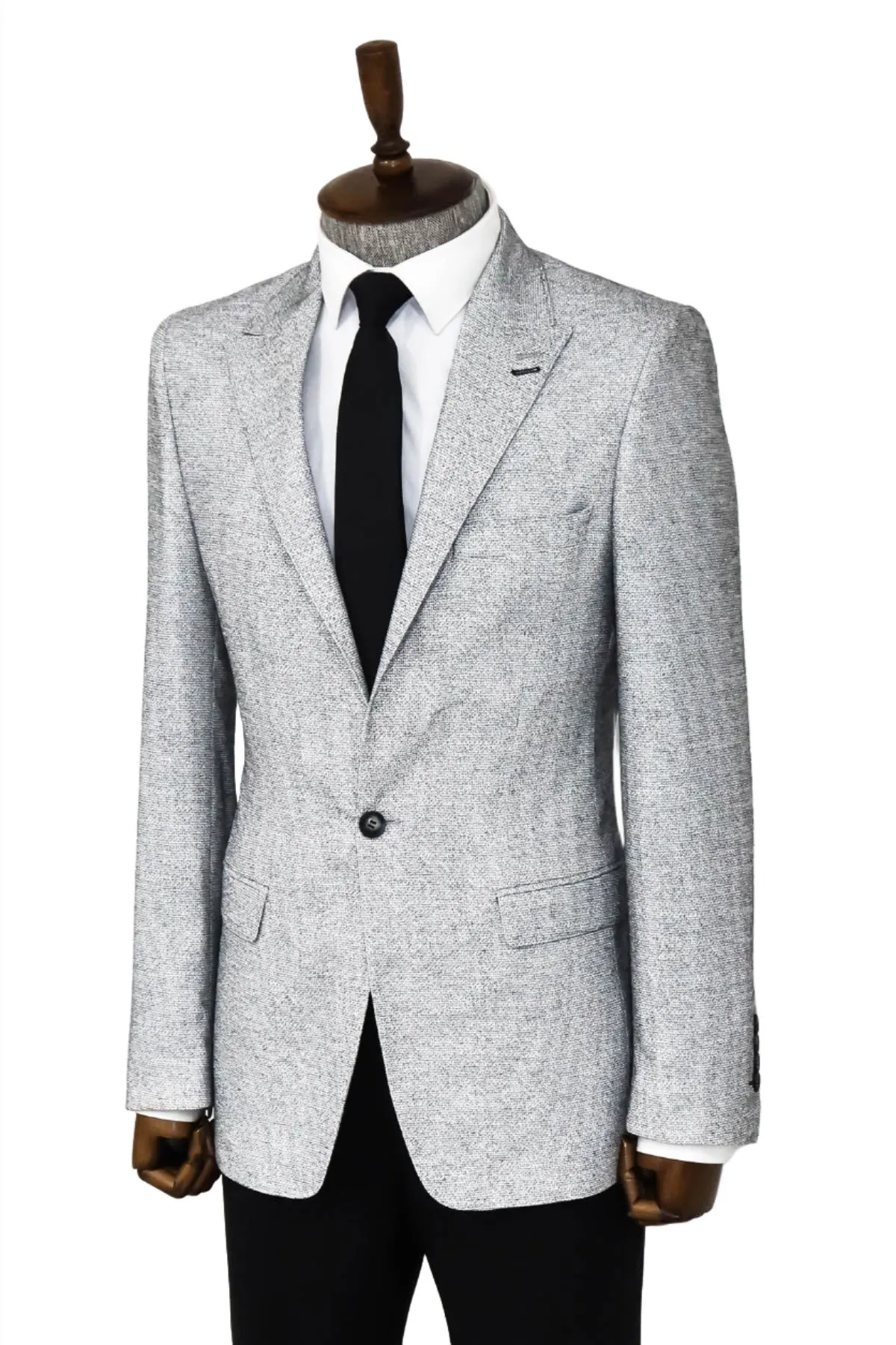 WSS Patterned Slim Fit Grey Men Blazer  - Singen