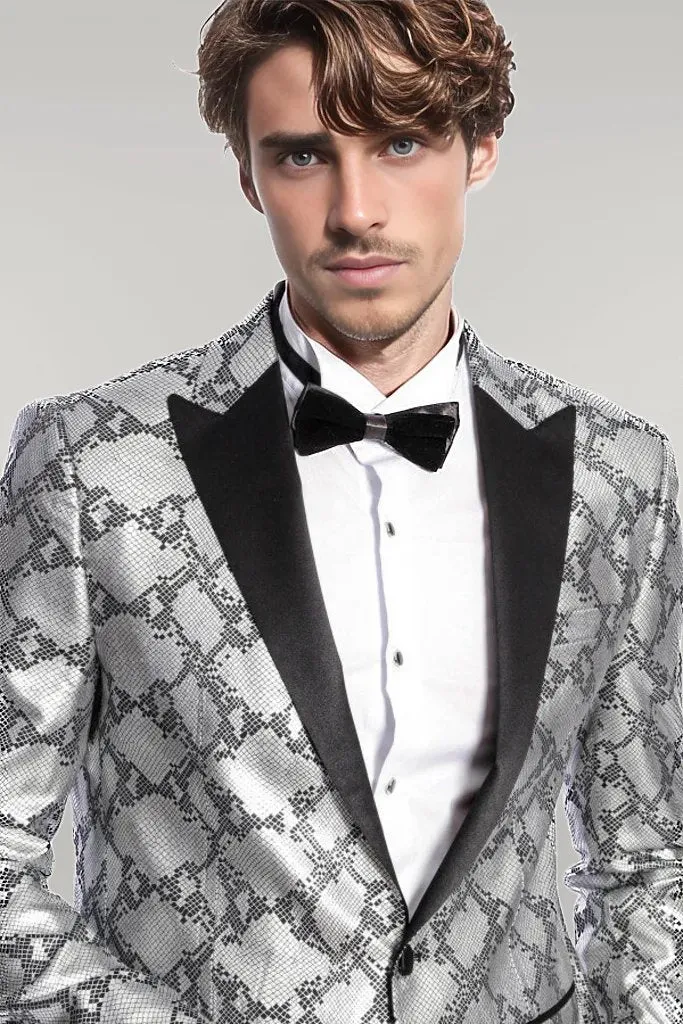 WSS Patterned Slim Fit Grey Men Prom Blazer  - Singen