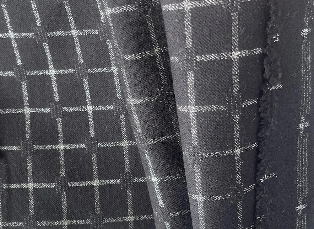 Yves Saint Laurent Chic Black & Silver Windowpane Check Woolen (Made in Italy)