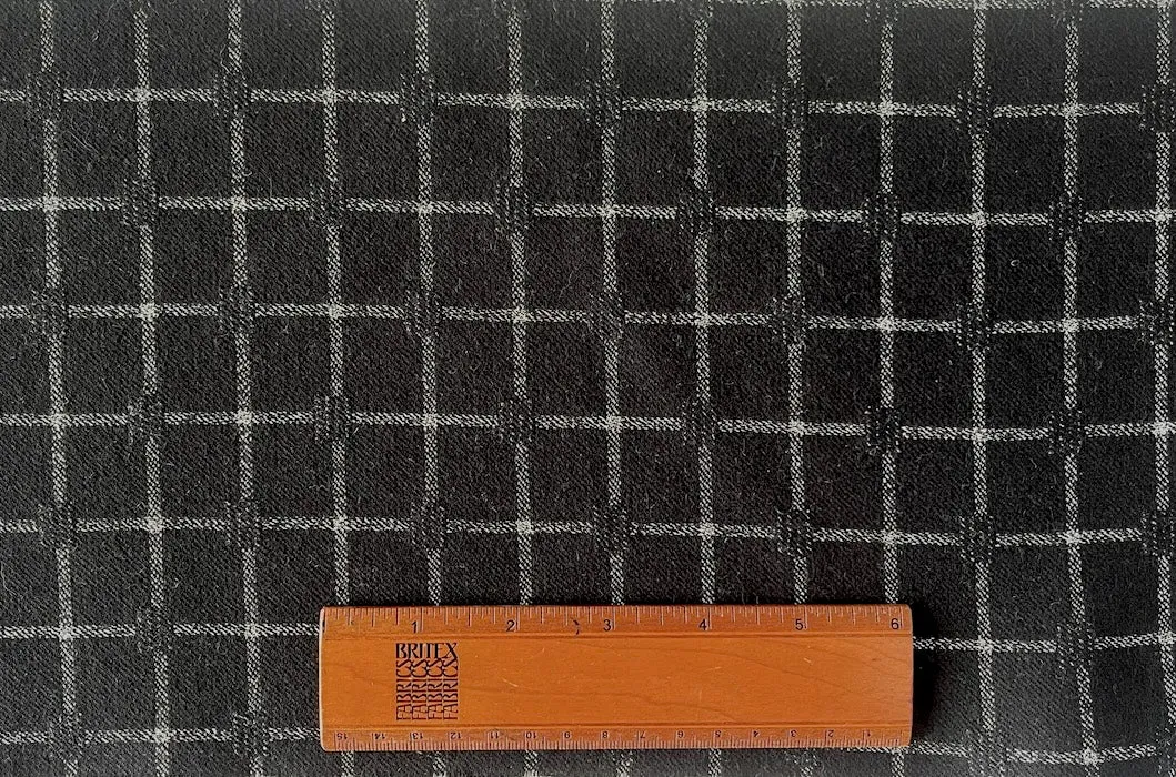 Yves Saint Laurent Chic Black & Silver Windowpane Check Woolen (Made in Italy)