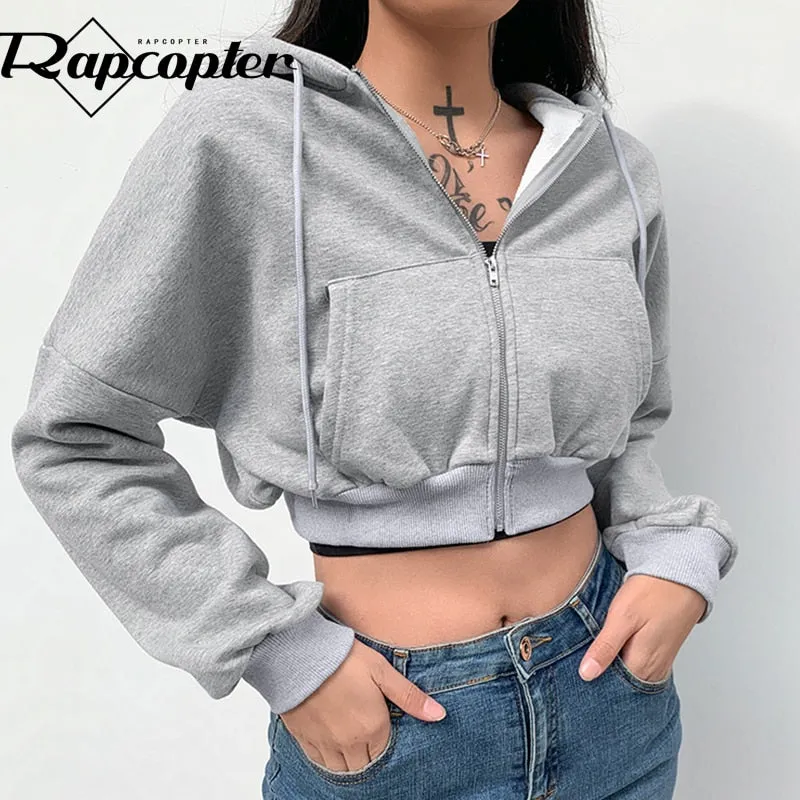 Zipped Crop Hoodie with Long Sleeves